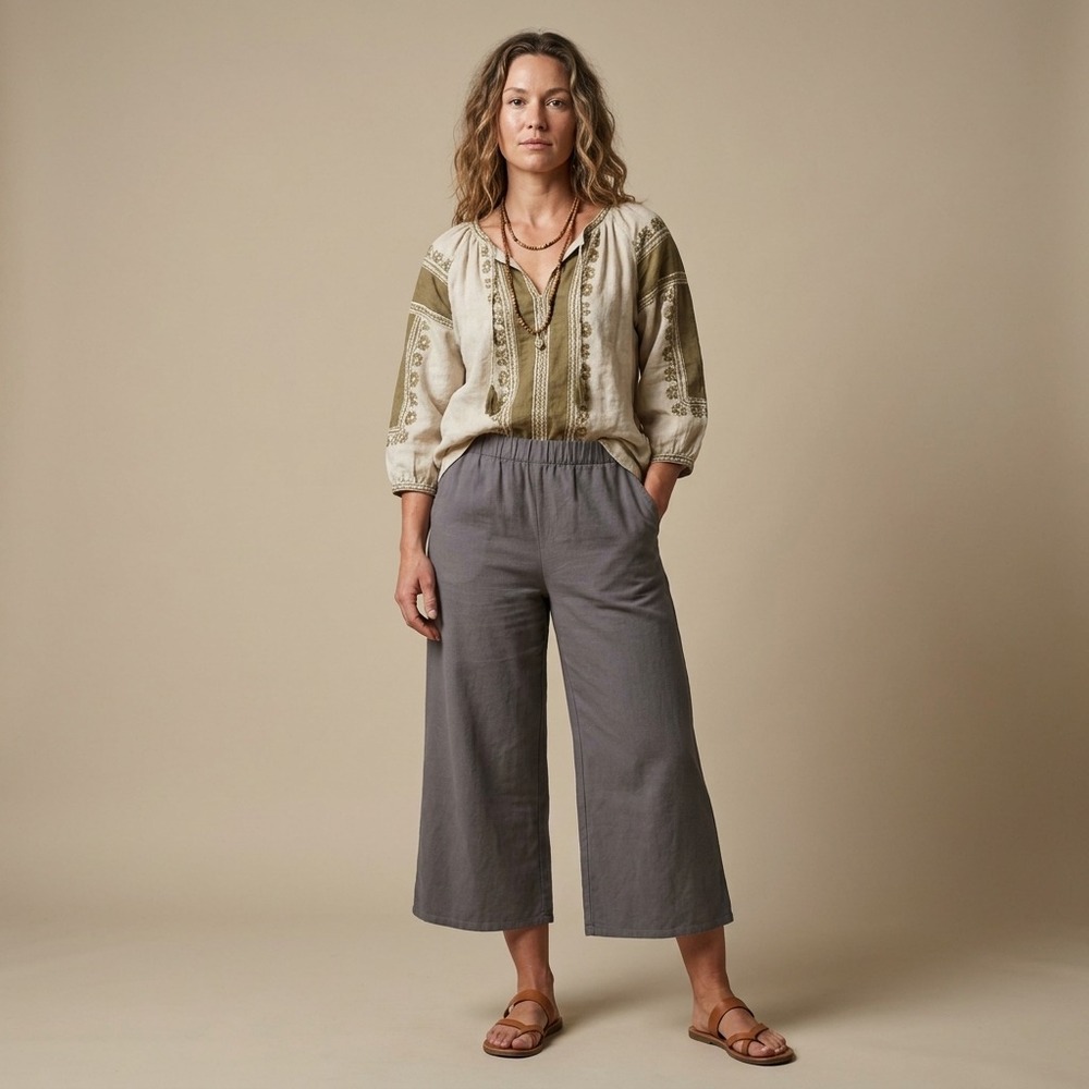 FILOSOFIA Women Wide Leg Pants L Gray Cotton Minimalist Lagenlook